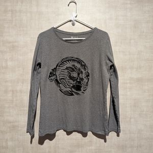 STYLUS LONG SLEEVE GREY TEE WITH SKULL GRAPHIC